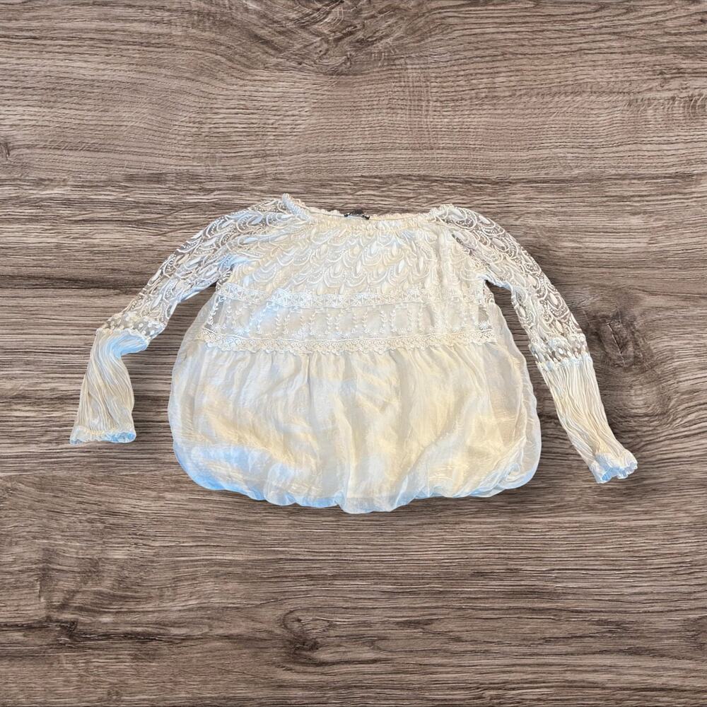 Charlie B Women’s Scoop Neck Long Sleeve Top Lace Made in Italy Size Medium
